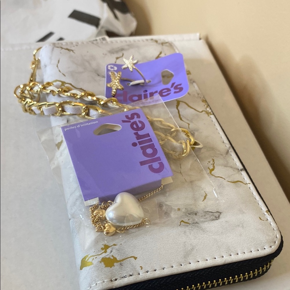 Claire's White and Gold Wallet with Modern Design